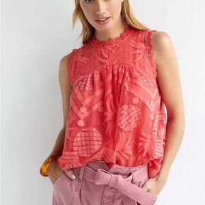 Maeve by Anthropologie Coral Lace Pineapple Sleeveless Blouse
